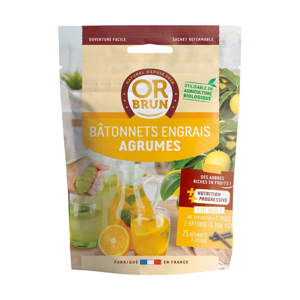  25 Bâtonnets D'engrais Agrumes Et Plantes Méditerranéennes Or Brun En Sachet Refermable