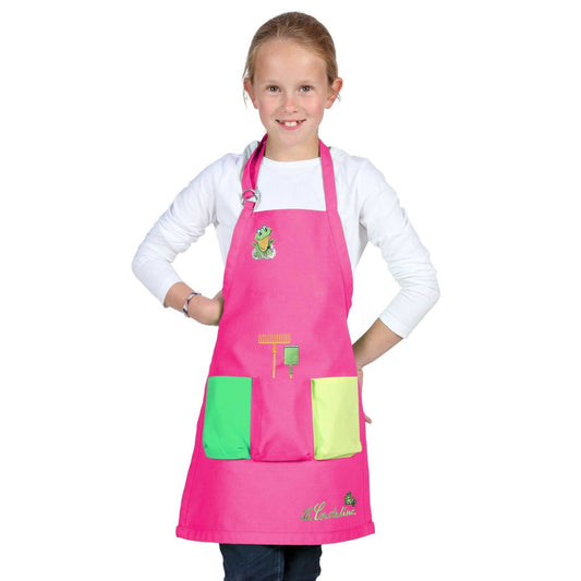  Tablier De Jardin Enfant Couleur Fuschia Taille 6-8 Ans, 100% Coton